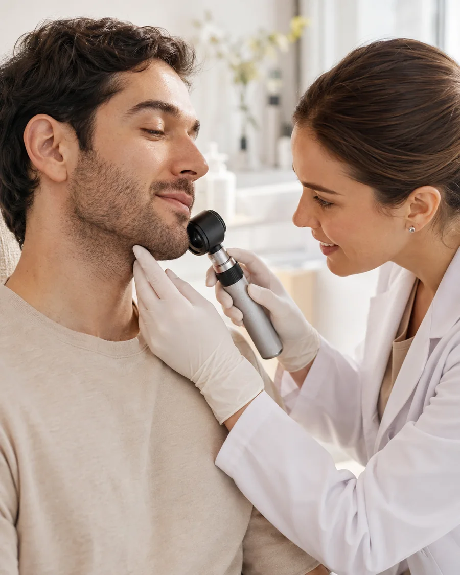 Controllo dermatologico con dermatoscopio