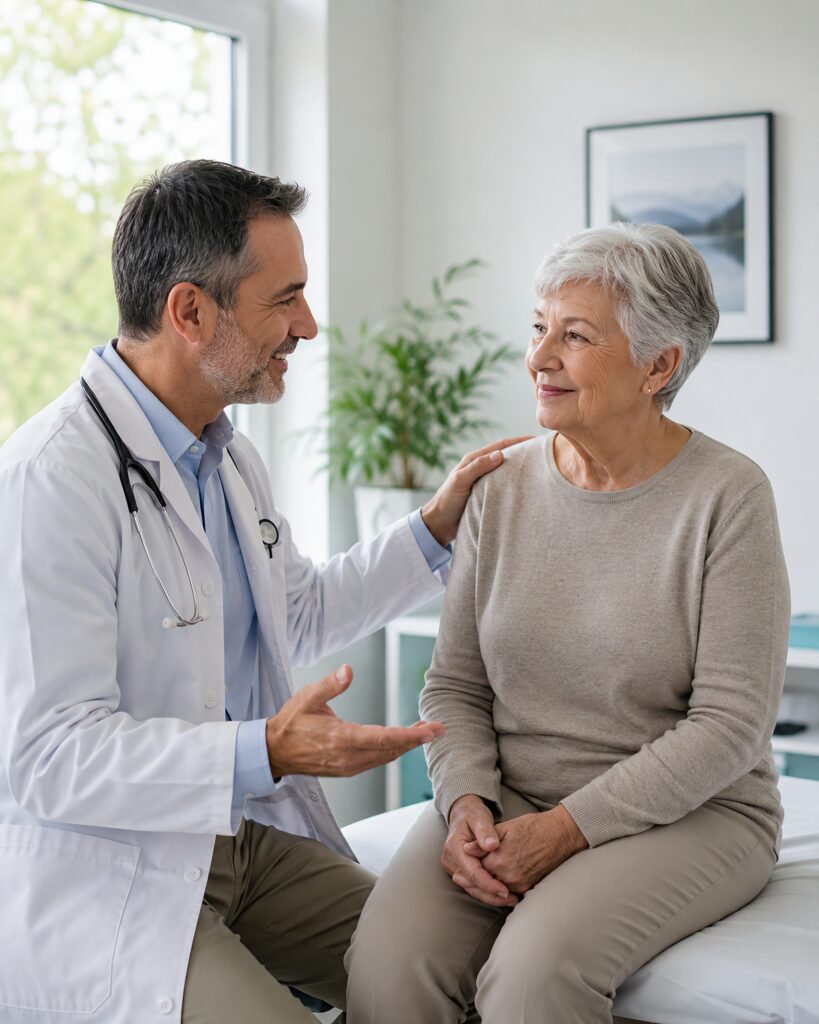 Arzt bei einer individuellen Beratung eines älteren Patienten